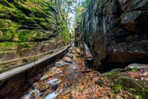 Your Guide to the Best of Franconia Notch State Park 1 Wooden walkway and steps along the Flume in Franconia Notch State Park