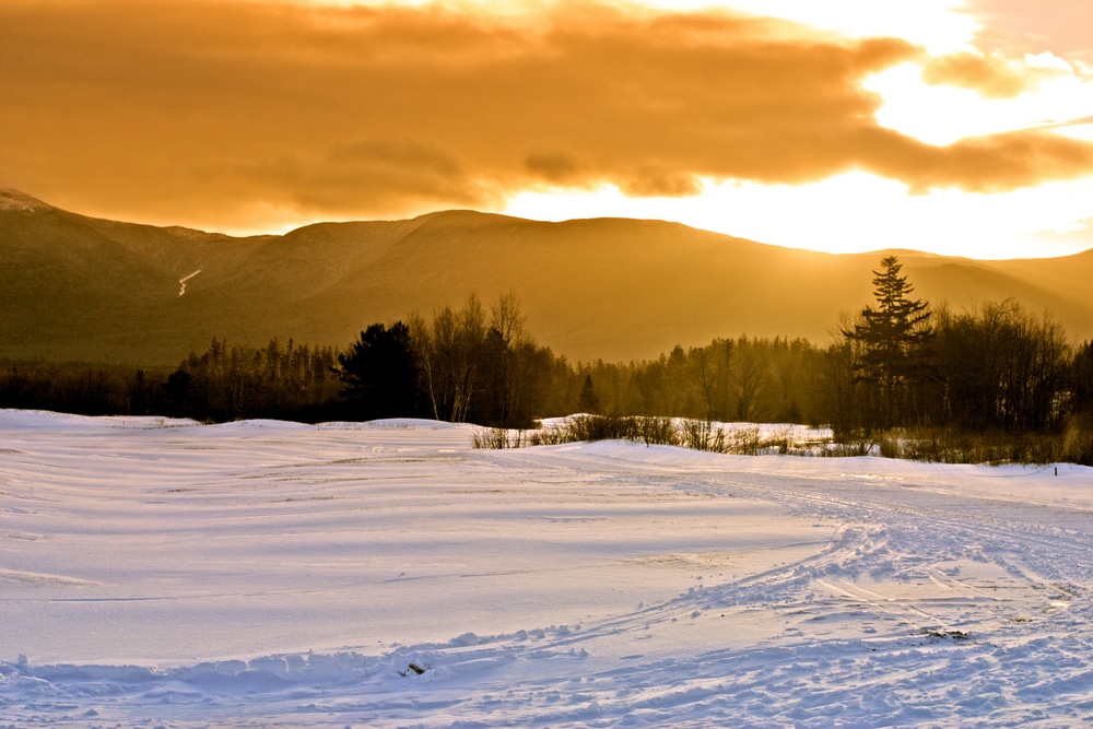 Winter landscape in the White Mountains, where you can enjoy all of the best things to do in the White Mountains while staying at our New Hampshire Bed and Breakfast this winter