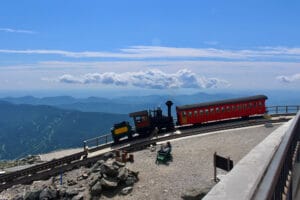 The Cog Railway at the summit of Mount WAshington in New Hampshire
