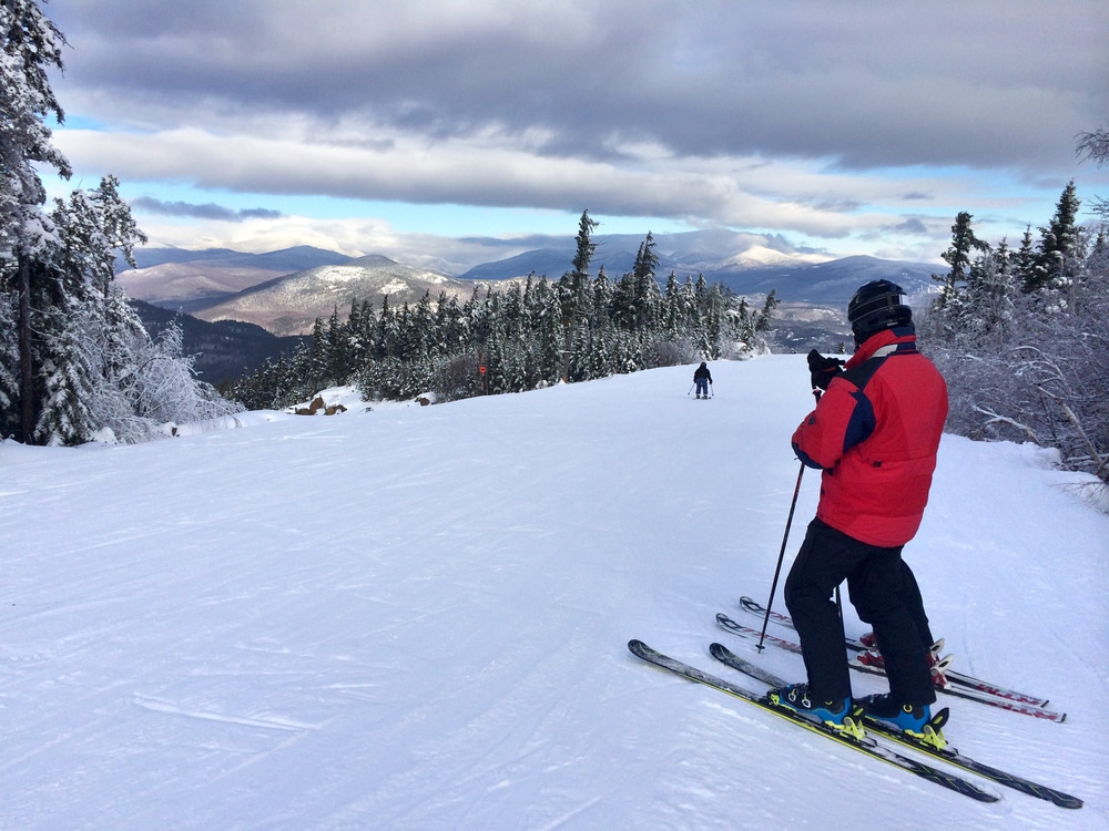A Man skiing at Cannon Mountain Ski Resort in New Hampshire's White Mountains