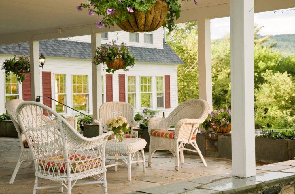 After enjoying the best hikes in the White Mountains, sit back, relax, and enjoy the view at our top-rated Bed and Breakfast in New Hampshire. Chairs on our scenic porch