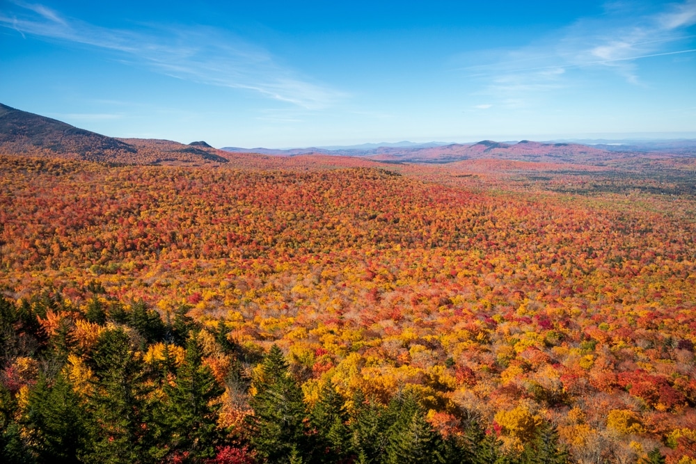 Stunning view as far as the eye can see of New Hampshire fall foliage
